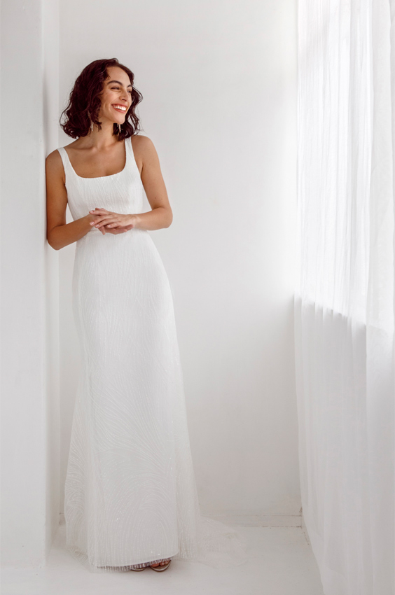 Simple sheath wedding dress, Katrina.