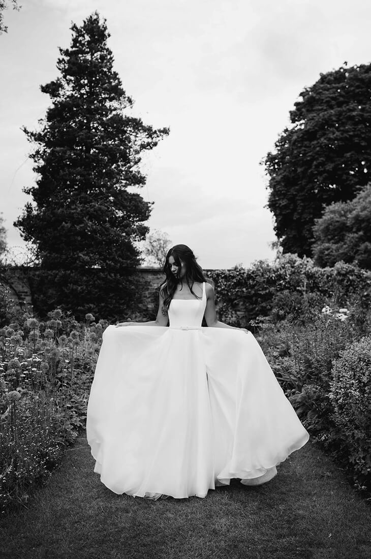Romantic square neckline wedding dress. Hailey by Suzanne Neville.