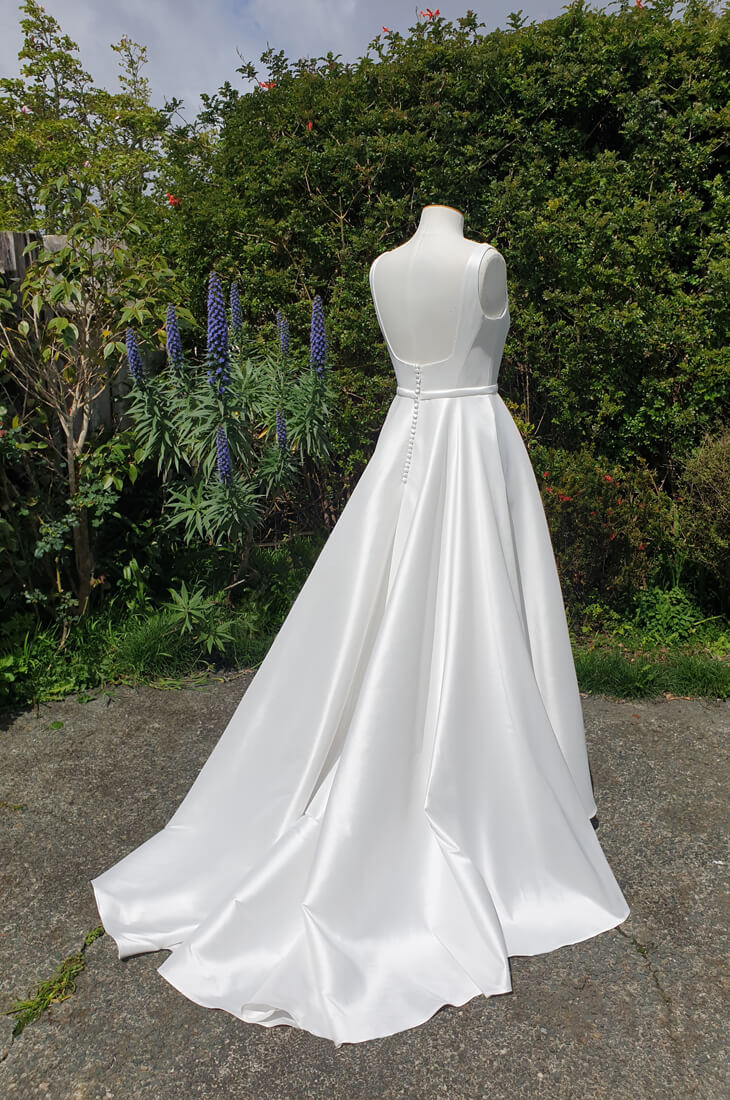 Taffeta wedding dress with back buttons.