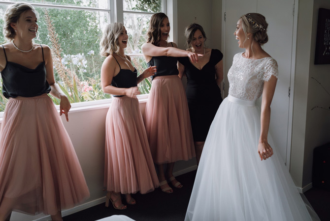 Real bride and bridesmaids, first look.