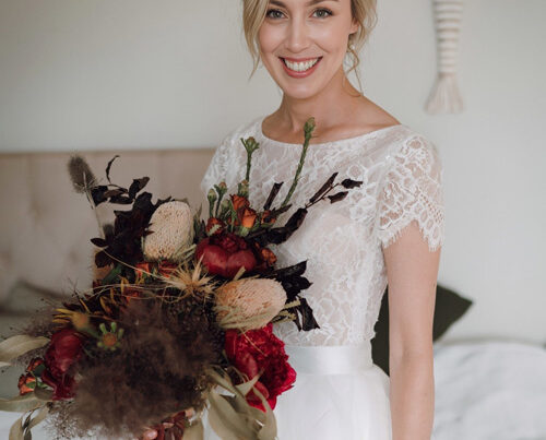 Real-bride-wearing a lace-wedding-dress.