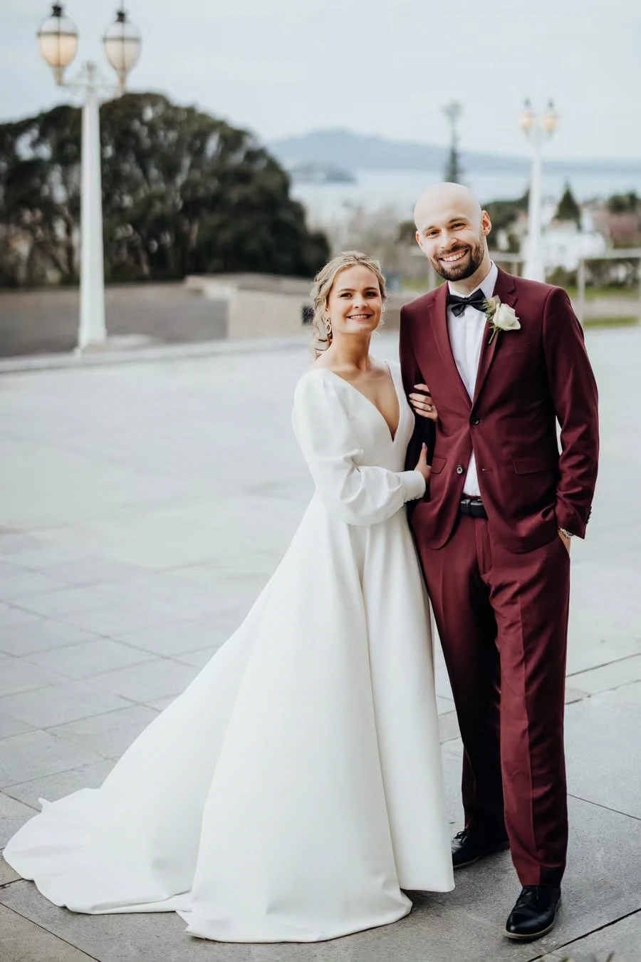 Winter long sleeve wedding dress in soft draping crepe, modern, yet timeless, made in Auckland, NZ.